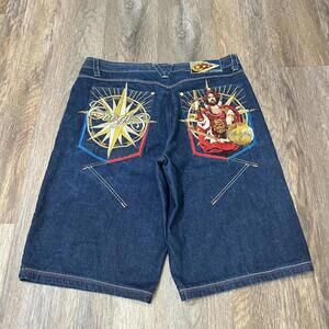 Y2K Coogi Skater Wide Leg Embroidered Denim Shorts